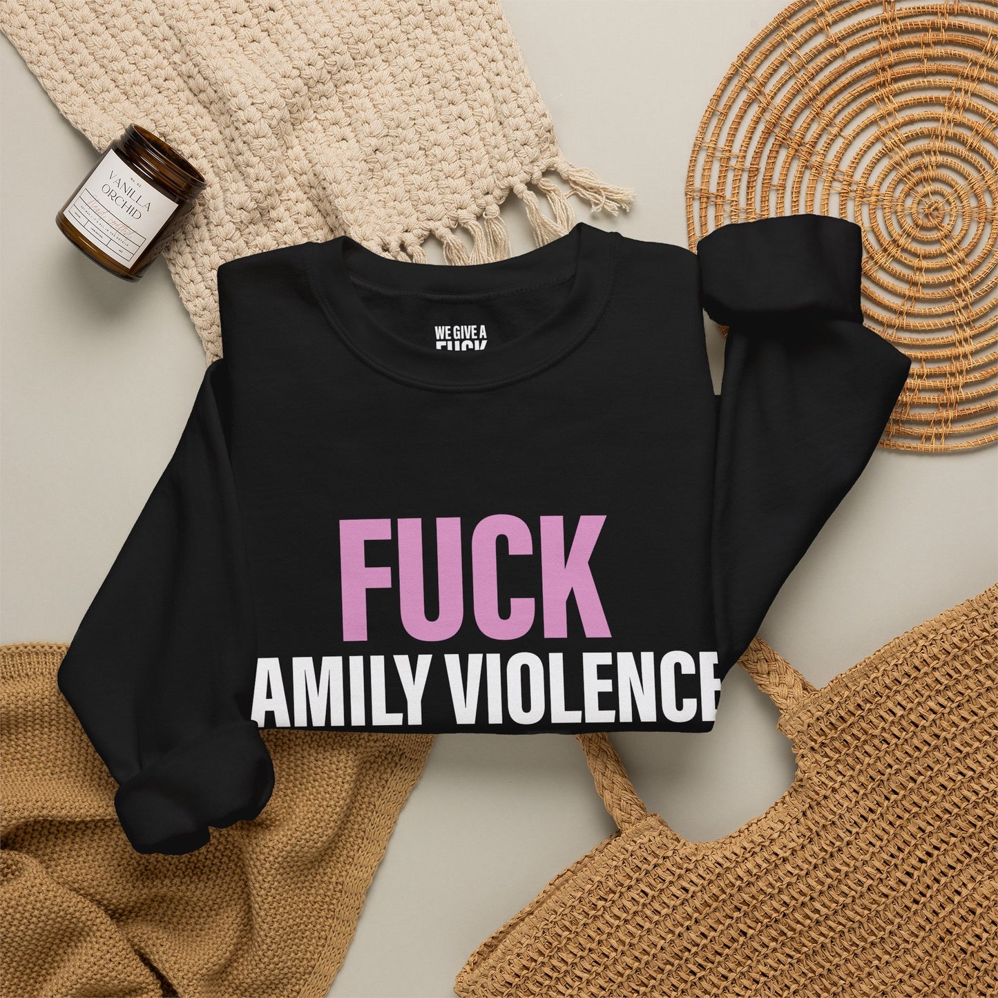 Anti-Domestic Violence Crewneck Sweatshirt — "Fuck Domestic Violence" Advocacy Pullover