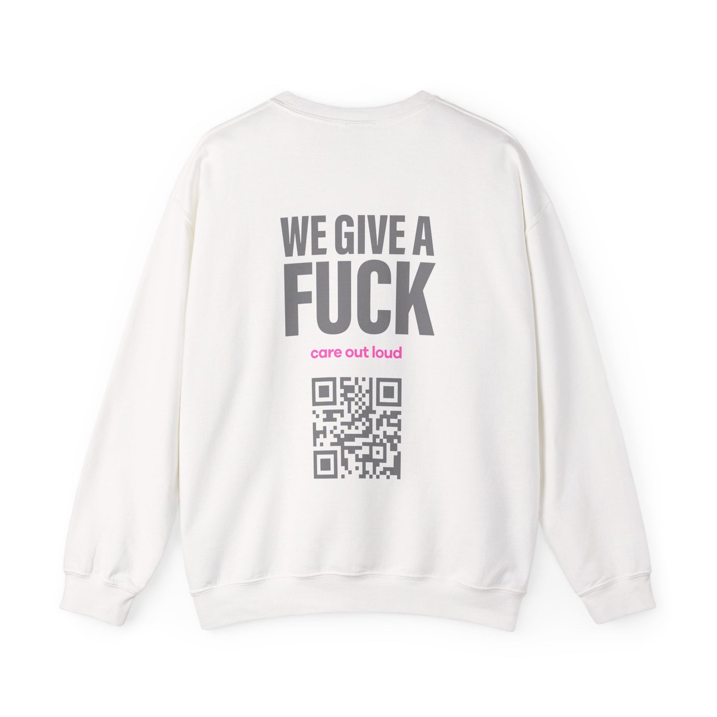 Crewneck Sweatshirt — “Fuck Domestic Violence” Awareness Sweatshirt (We Give a Fuck, QR Support)