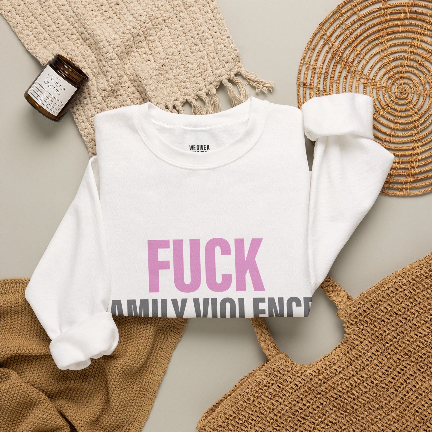 Anti-Domestic Violence Crewneck Sweatshirt — "Fuck Domestic Violence" Advocacy Pullover